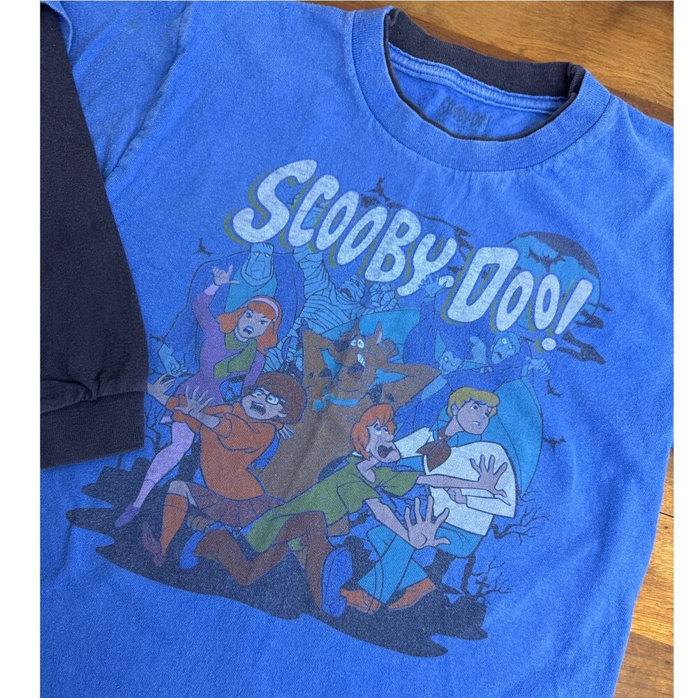 Scooby Doo Spooky Graphic Long Sleeve T-Shirt Double Layer Sleeve Boy's Size 7